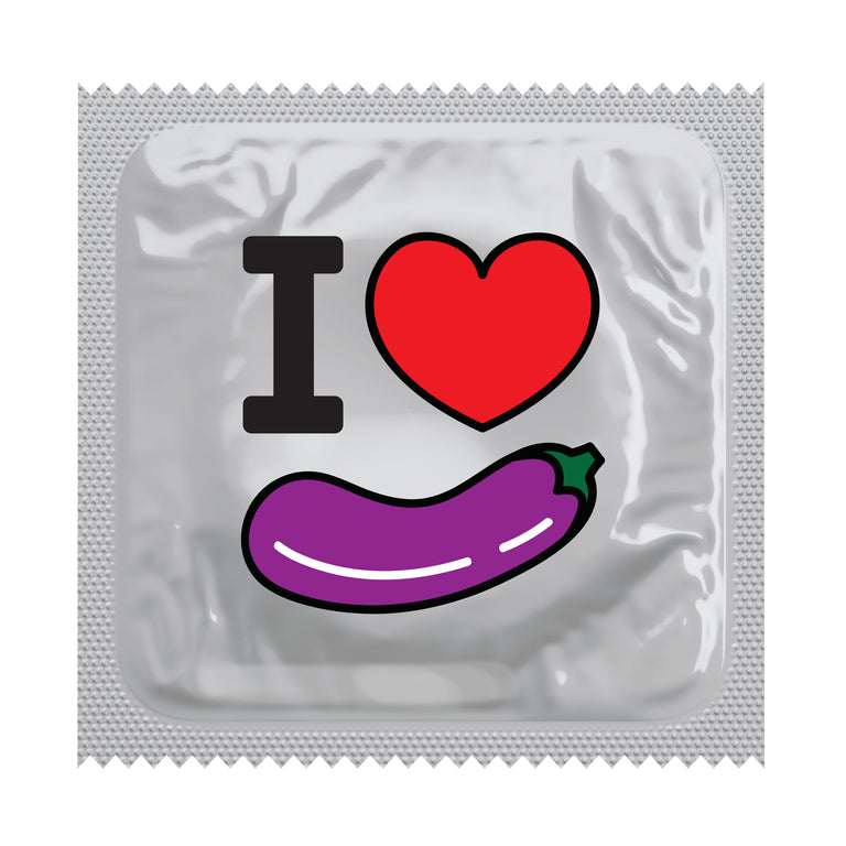 I Heart Eggplant Humorous Condoms, Bag of 50